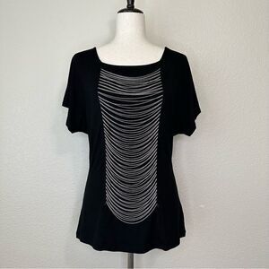 INC International Concepts Silver Chain Short Sleeves Black Tee